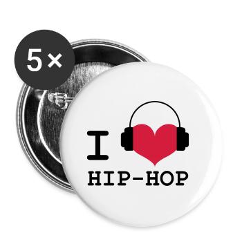 I Love Hip-Hop - Buttons large 2.2''/56 mm (5-pack) - white - Front