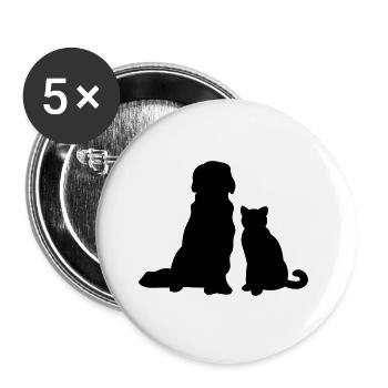 Chat avec chien - Lot de 5 grands badges (56 mm) - blanc - Devant