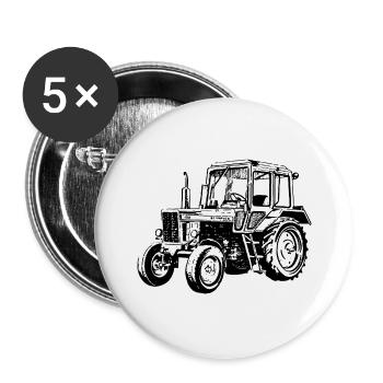 Belarus Traktor Landwirt Geschenk Stall - Buttons groß 56 mm (5er Pack) - Weiß - Vorne