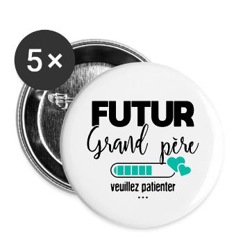Futur grand père veuillez patienter - Lot de 5 grands badges (56 mm) - blanc - Devant