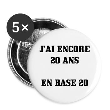 Tee Shirt 40 ans [ 20 ans en base 20 ] - Lot de 5 grands badges (56 mm) - blanc - Devant