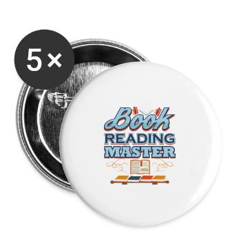 Book Reading Master Librarian Gift Book Lover - Buttons large 2.2''/56 mm (5-pack) - white - Front