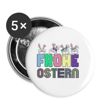 Frohe Ostern Osterhasen Freunde - Buttons groß 56 mm (5er Pack) - Weiß - Vorne