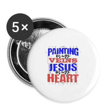 Maler Geschenk Malerei in meinen Adern Jesus ist in meinem - Buttons groß 56 mm (5er Pack) - Weiß - Vorne