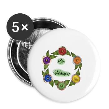 Be Happy - Buttons groß 56 mm (5er Pack) - Weiß - Vorne