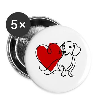 Dackel mit Herz - Buttons groß 56 mm (5er Pack) - Weiß - Vorne