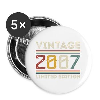 Jahrgang 2007 Vintage Retro Geburtstag Geschenk - Buttons groß 56 mm (5er Pack) - Weiß - Vorne