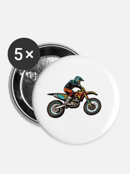 Motocross Bike Sport - Buttons groß 56 mm (5er Pack) - Weiß