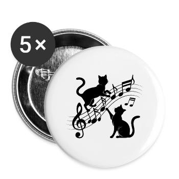 Black cats pattern playing with musical note - Buttons large 2.2''/56 mm (5-pack) - white - Front