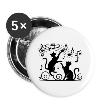 Schwarze Katzen Muster spielen mit Musiknote - Buttons groß 56 mm (5er Pack) - Weiß - Vorne