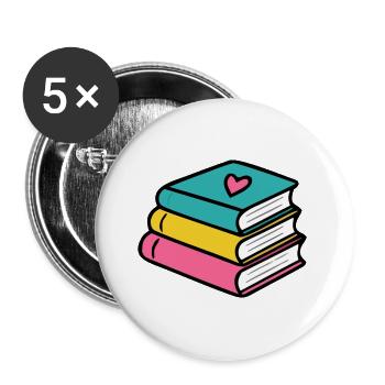 Bücherstapel Herz Design - Buttons groß 56 mm (5er Pack) - Weiß - Vorne