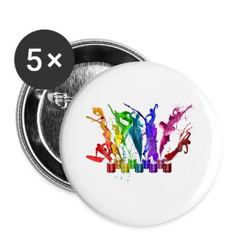 Danse de peintures - 9 couleurs - Lot de 5 grands badges (56 mm) - blanc - Devant