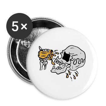 Bier trinkender Totenkopf - Buttons groß 56 mm (5er Pack) - Weiß - Vorne