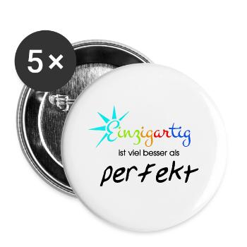 besonders perfekt Spruch - Buttons groß 56 mm (5er Pack) - Weiß - Vorne
