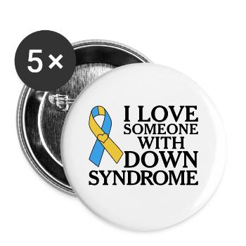 J'aime quelqu'un avec le syndrome de Down - Lot de 5 grands badges (56 mm) - blanc - Devant