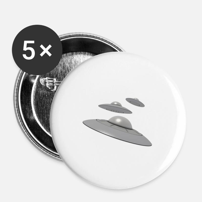 3 Ufo with aliens - Buttons large 2.2''/56 mm (5-pack) - white