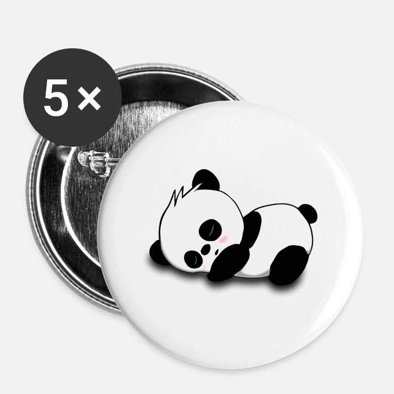 panda - Lot de 5 grands badges (56 mm) - blanc
