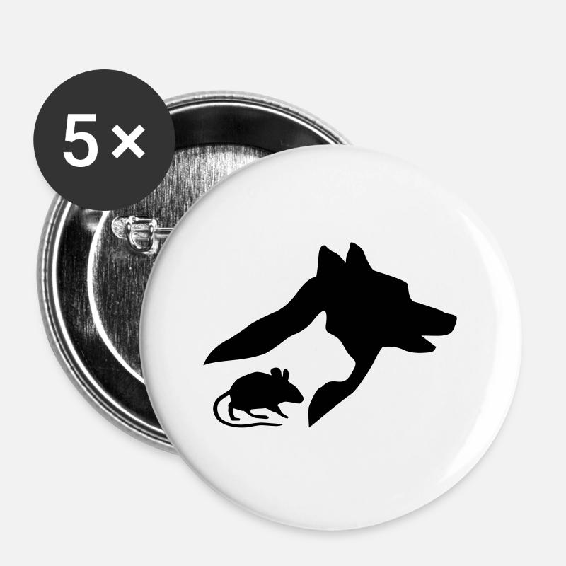 Hund, Katze, Maus Silhouette - Buttons groß 56 mm (5er Pack) - Weiß