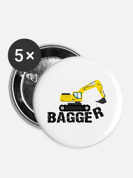 Bagger - Buttons groß 56 mm (5er Pack) - Weiß