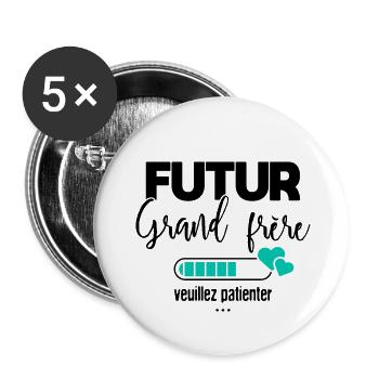 Futur grand frère veuillez patienter - Lot de 5 grands badges (56 mm) - blanc - Devant