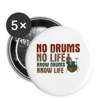 Schlagzeug Spieler Drummer - Buttons groß 56 mm (5er Pack) - Weiß - Vorne