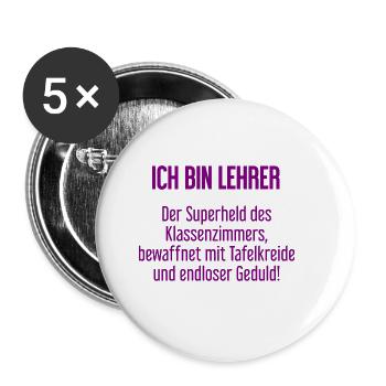 Lehrer - Der Superheld des Klassenzimmers! - Buttons groß 56 mm (5er Pack) - Weiß - Vorne