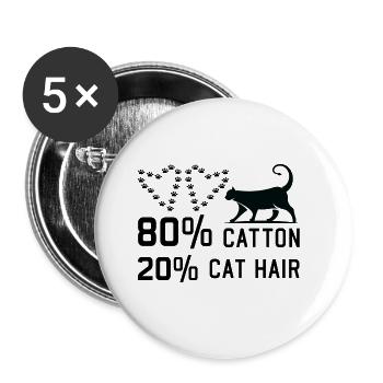 80% Cotton 20% Cat Hair funny Cats Sayings - Buttons groß 56 mm (5er Pack) - Weiß - Vorne
