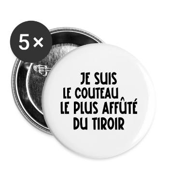 le couteau le plus affûté du tiroir - Lot de 5 grands badges (56 mm) - blanc - Devant