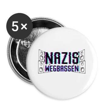 Anti Nazi Techno Spruch - Buttons groß 56 mm (5er Pack) - Weiß - Vorne