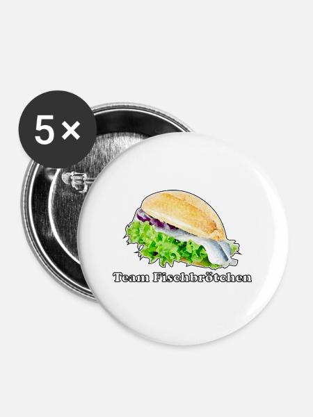 Team Fischbrötchen - Buttons groß 56 mm (5er Pack) - Weiß