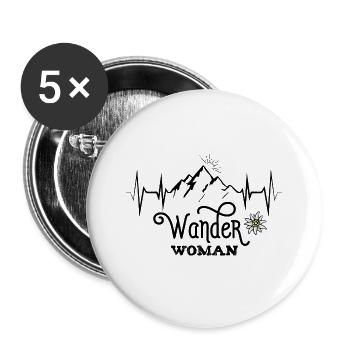 Wander Woman Berge Ekg Bergsteigen Wandern Frauen - Buttons groß 56 mm (5er Pack) - Weiß - Vorne