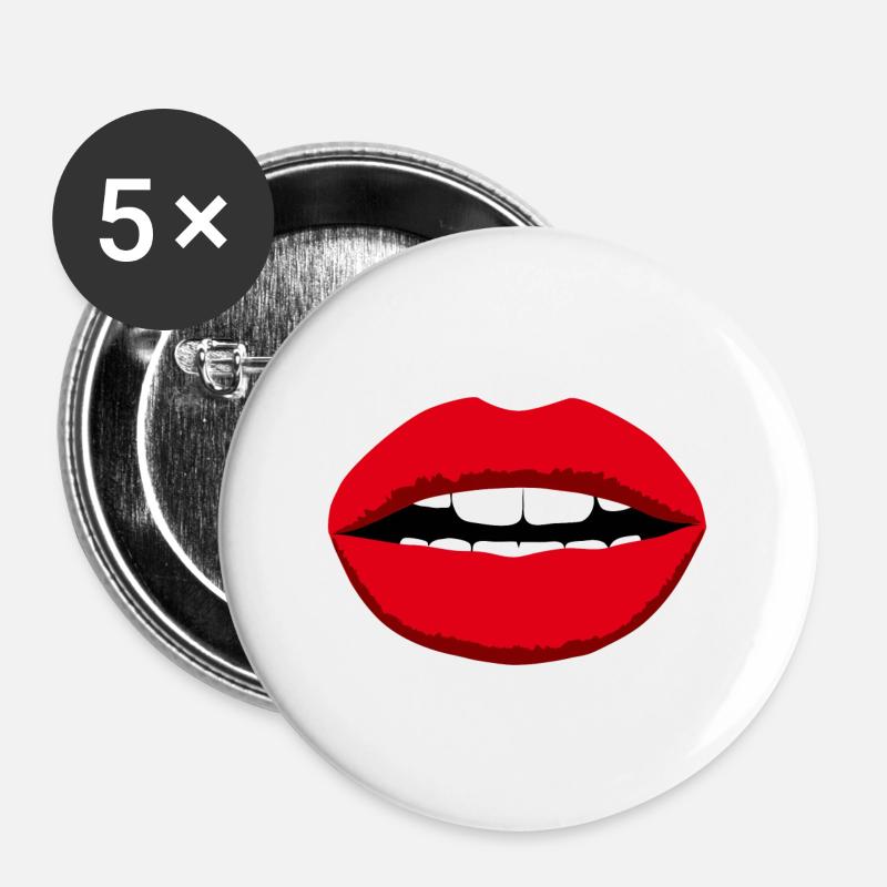 Lips mouth red face teeth - Buttons large 2.2''/56 mm (5-pack) - white