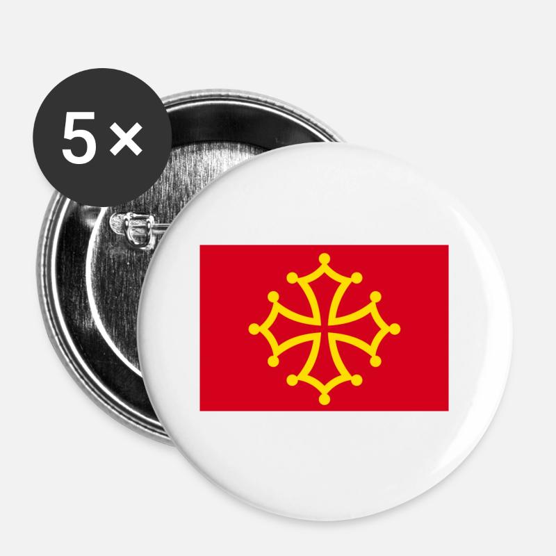 Occitany Cross - gift for Occitans - Buttons large 2.2''/56 mm (5-pack) - white