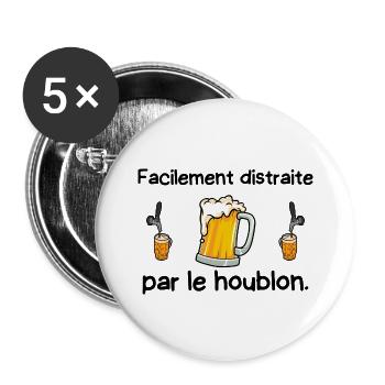facilement distraite par le houblon - Lot de 5 grands badges (56 mm) - blanc - Devant