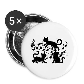 Schwarze Katzen Muster spielen mit Musiknote - Buttons groß 56 mm (5er Pack) - Weiß - Vorne