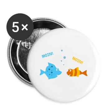 Lustige Fische machen Urlaub am Meer u. sagen Moin - Buttons groß 56 mm (5er Pack) - Weiß - Vorne