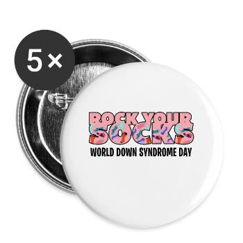 Rock Your Socks Down Syndrome - Buttons large 2.2''/56 mm (5-pack) - white - Front