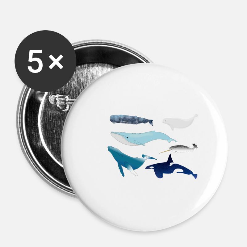 whales - Buttons large 2.2''/56 mm (5-pack) - white