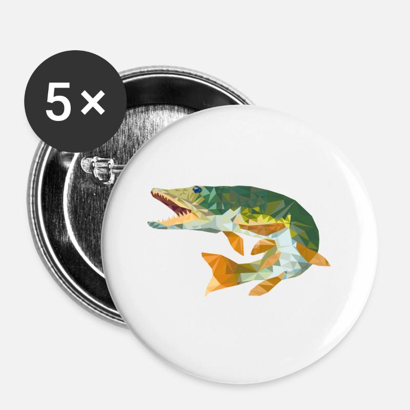 Pike fish pike fishing gift polygon - Buttons large 2.2''/56 mm (5-pack) - white