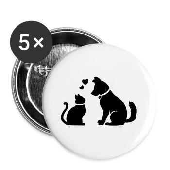 Chat mignon et chien / chat mignon et chien / cadeau - Lot de 5 grands badges (56 mm) - blanc - Devant