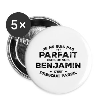 Benjamin Un Prénom, Une Attitude L’Humour Benjamin - Lot de 5 grands badges (56 mm) - blanc - Devant
