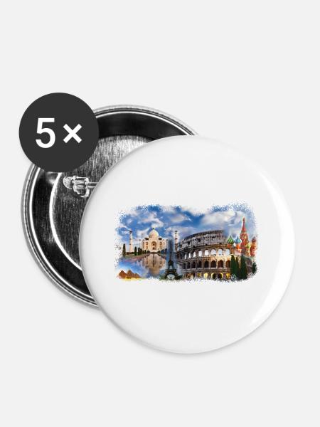 Weltreisen - Buttons groß 56 mm (5er Pack) - Weiß