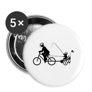 PAPA ZIEHT FAHRRADANHÄNGER MIT KIND BY SUBGIRL - Buttons groß 56 mm (5er Pack) - Weiß - Vorne