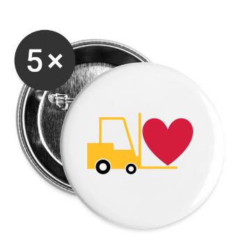 ★ Design colors changeable ★ Forklift with heart - Buttons large 2.2''/56 mm (5-pack) - white - Front