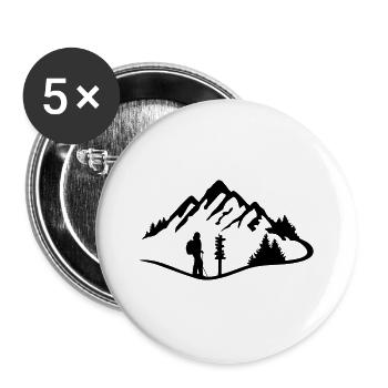 Berge und Wanderin, wandern - Frau - Buttons groß 56 mm (5er Pack) - Weiß - Vorne