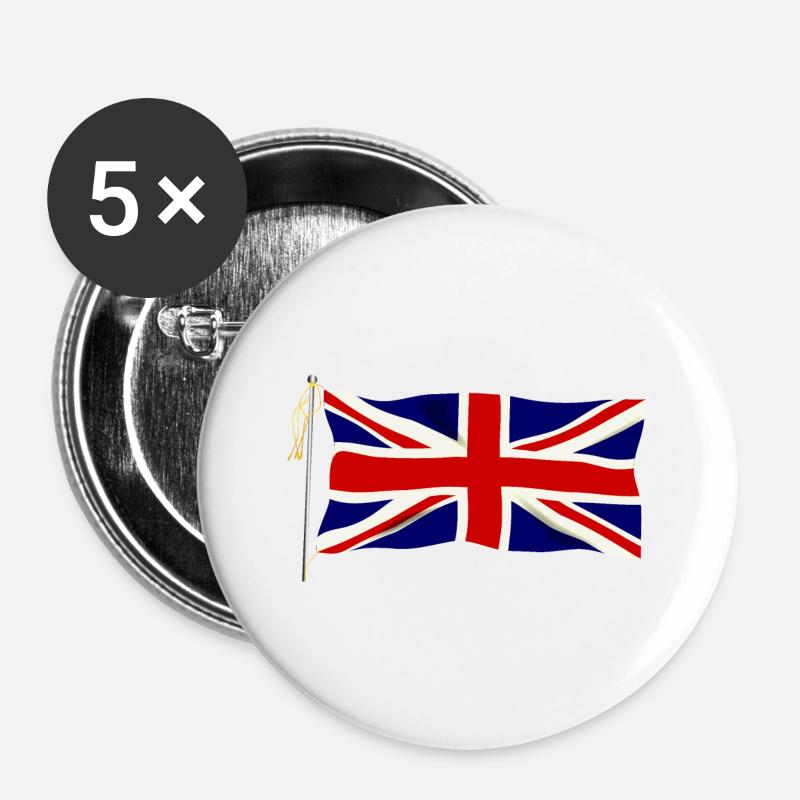 Waving Union Jack Flag - Buttons large 2.2''/56 mm (5-pack) - white