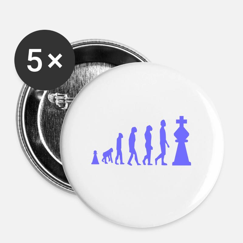 Chess Evolution Échecs Drôle - Lot de 5 grands badges (56 mm) - blanc