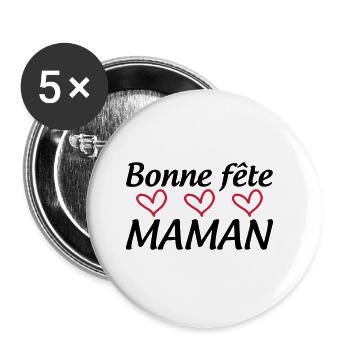 Bonne Fête Maman - Lot de 5 grands badges (56 mm) - blanc - Devant