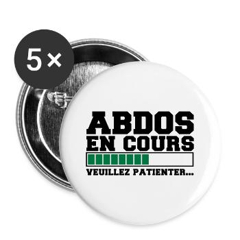 abdos en cours veuillez patienter, musculation - Lot de 5 grands badges (56 mm) - blanc - Devant
