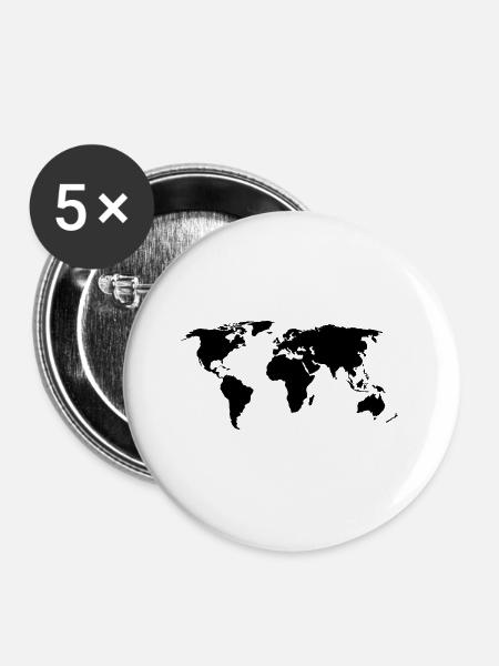 Weltkarte - Buttons groß 56 mm (5er Pack) - Weiß